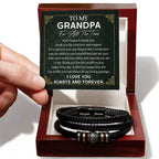 Grandpa Gift Thank You for Your Love and Support Black Braided Leather Men's Bracelet