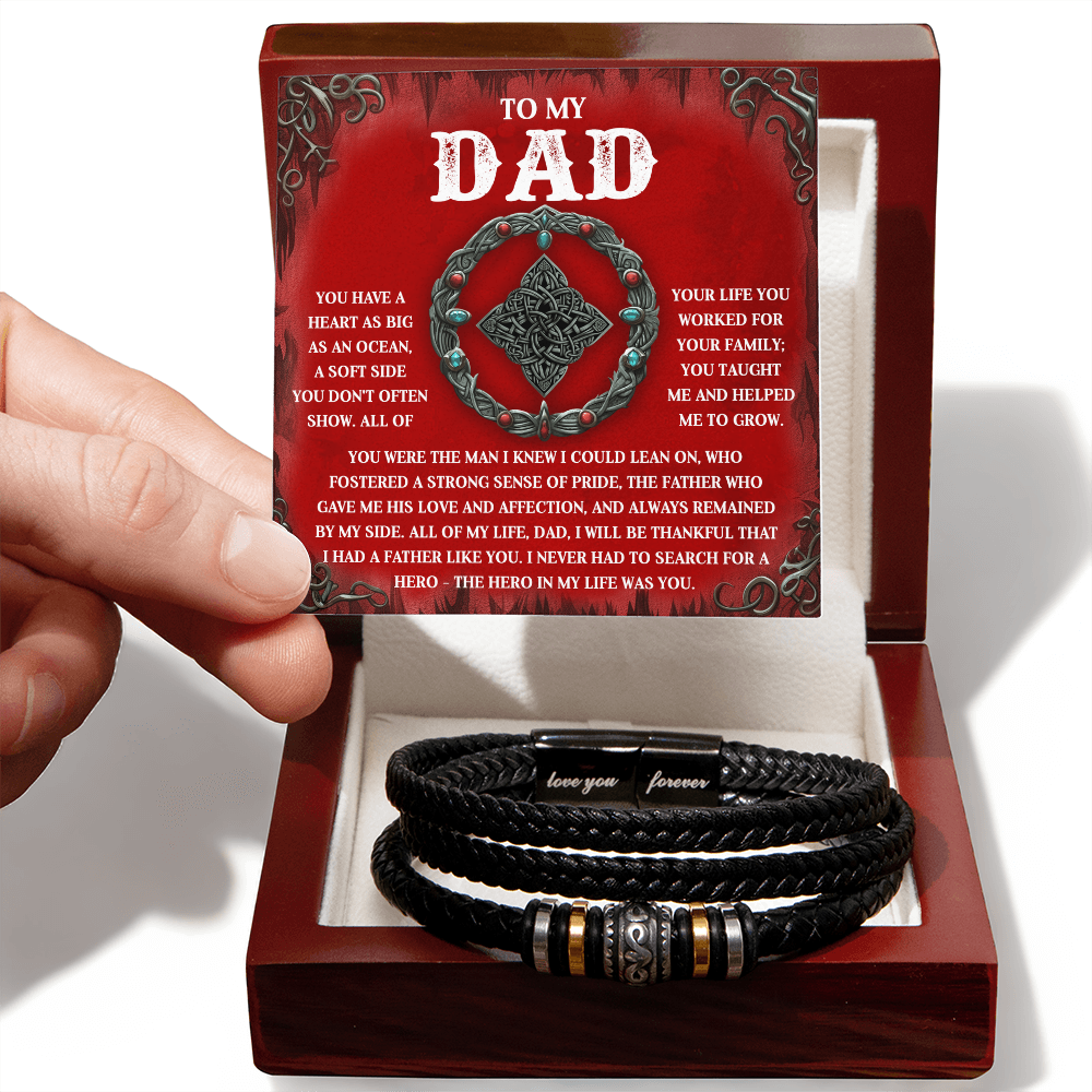 To My Dad Vegan Leather Bracelet Birthday, Father's Day Gift with Celtic-Inspired “Ocean Heart” Message Card - Mallard Moon Gift Shop