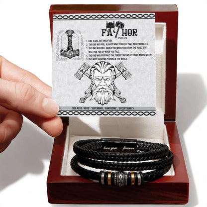 Gift for Dad - Safe And Protected - Black Braided Leather Men's Bracelet - Mallard Moon Gift Shop