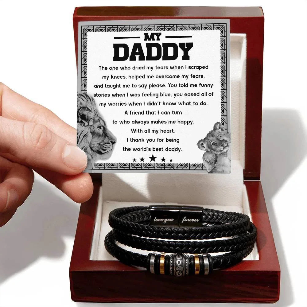 Dad Gift-The One Who Dried My Tears and Makes Me Happy-Braided Leather Men's Bracelet