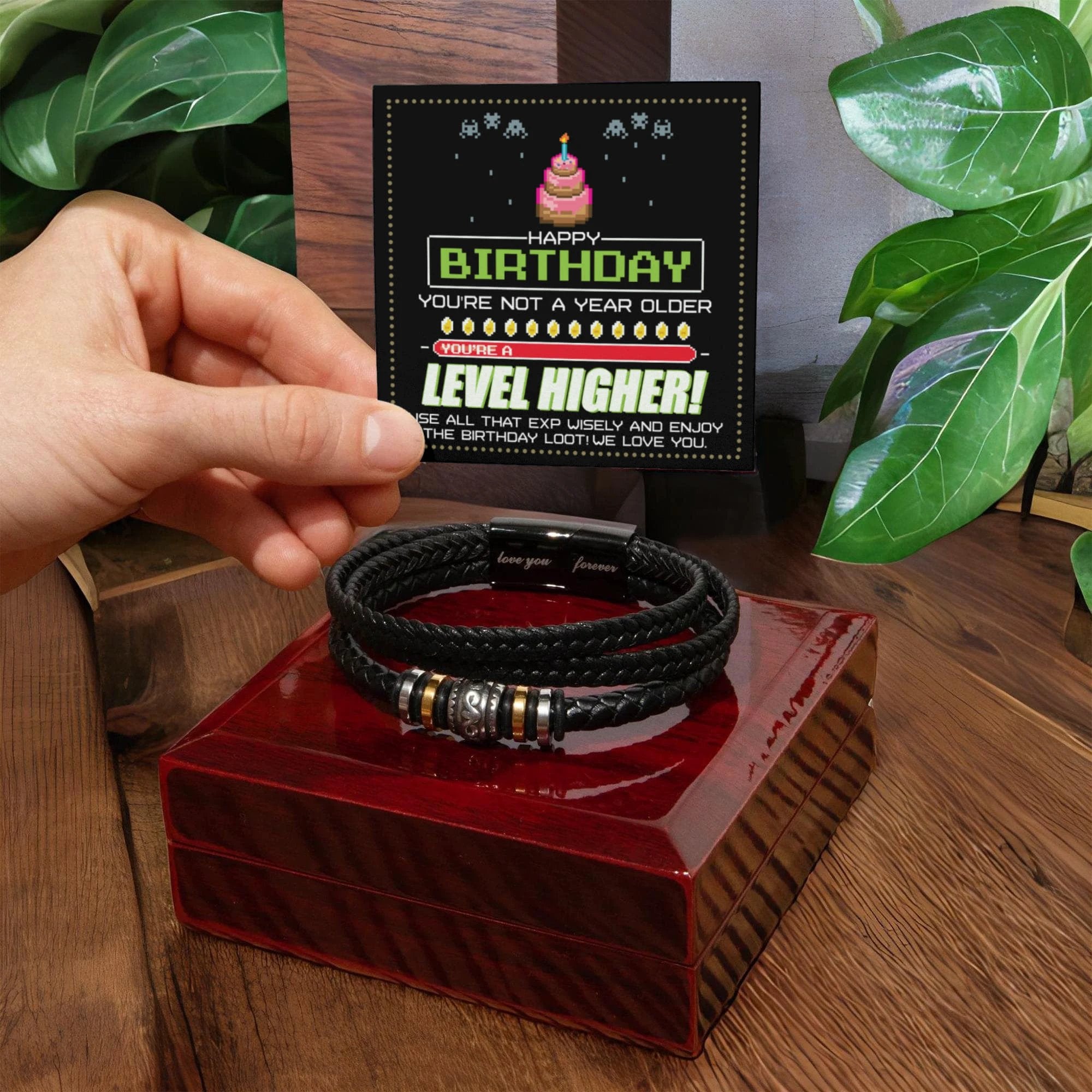 Birthday Gift for Him - Love You Forever Men's Bracelet – Braided Leather Stylish Jewelry for Husband, Son, or Boyfriend