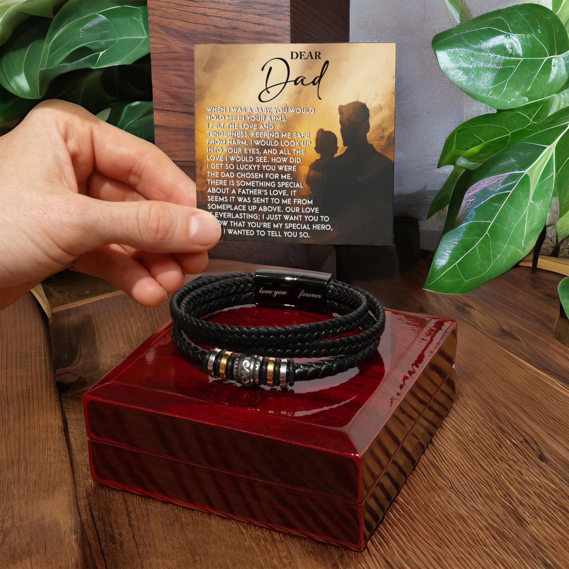 Dad Father's Day Gift - Men's “Love You Forever” Bracelet with “Chosen Love” Sentimental Message Card - Vegan Leather Bracelet - Heartfelt Gift for Dad from Son or Daughter - Mallard Moon Gift Shop