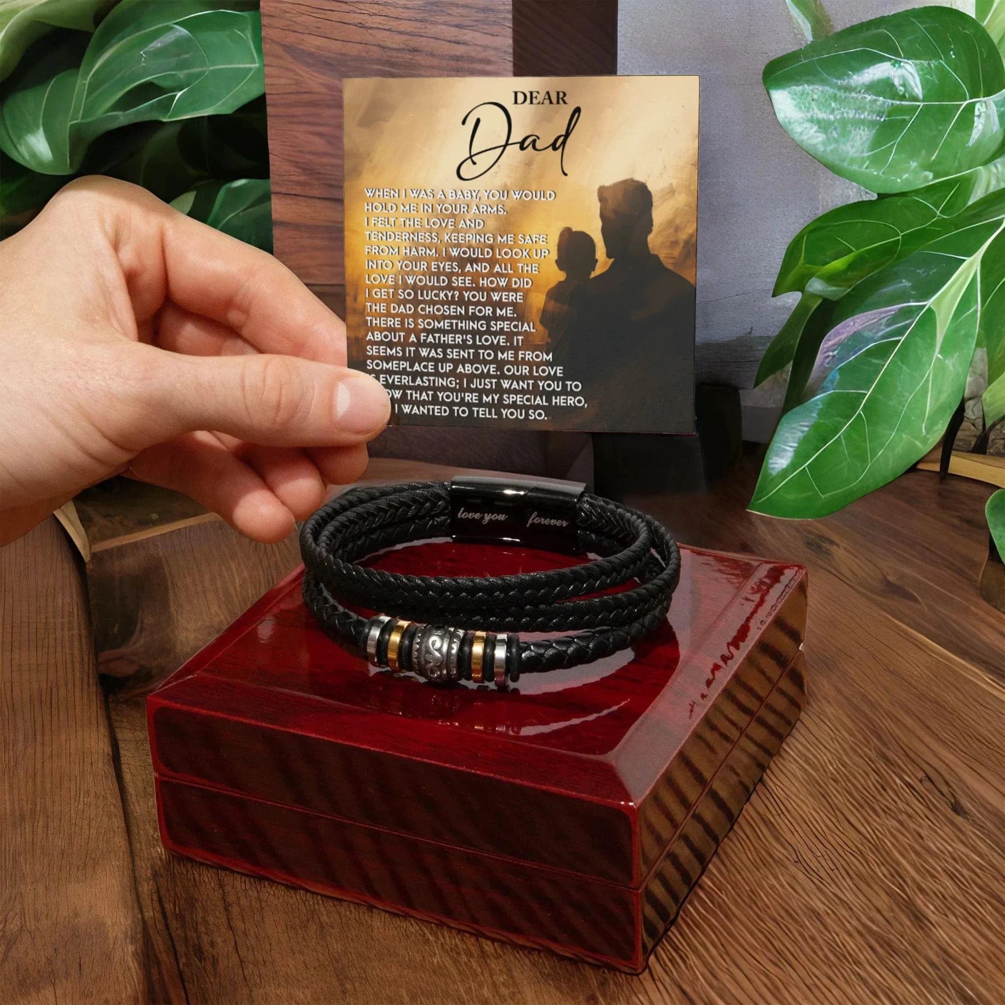 Dad Father's Day Gift - Men's “Love You Forever” Bracelet with “Chosen Love” Sentimental Message Card - Vegan Leather Bracelet - Heartfelt Gift for Dad from Son or Daughter