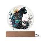 Hallow's Eve Feline: Enchanting Acrylic Plaque Halloween Black Cat Table-top Lighted Decor