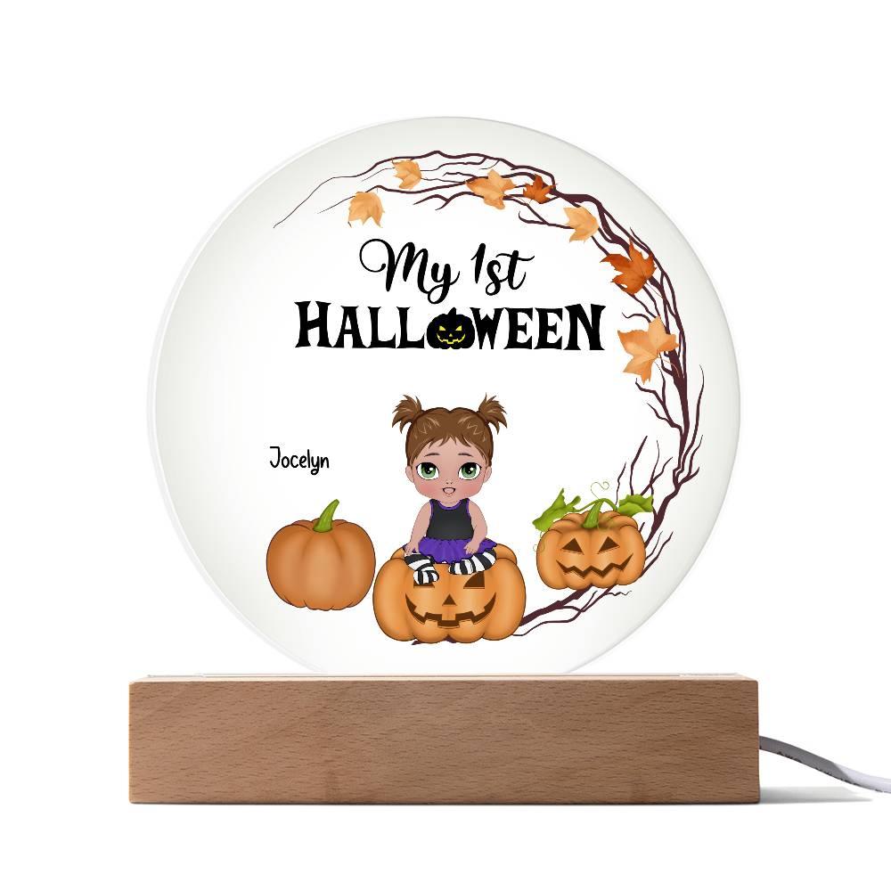 Personalized First Halloween Keepsake Acrylic Lighted LED Plaque - Mallard Moon Gift Shop