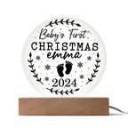 Baby's First Christmas Personalized Acrylic Plaque with Wood or LED Lighted Base