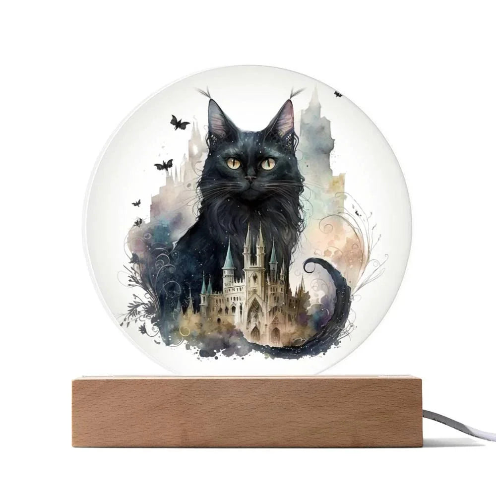 Halloween Charm: Enchanted Black Cat Acrylic Plaque