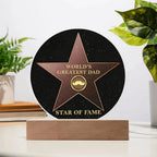 World’s Greatest Dad “Star of Fame” Round Acrylic LED Plaque – Hollywood-Inspired Gift for Father’s Day or Birthday