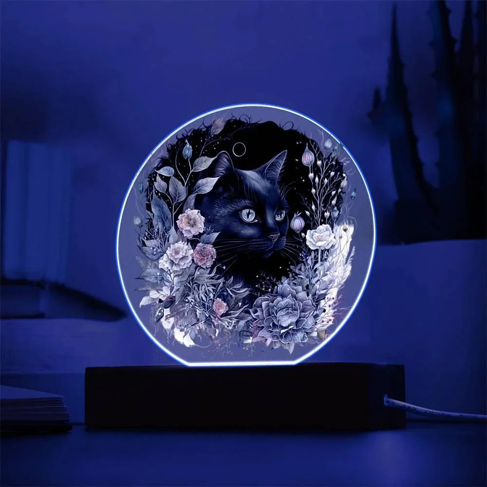 Moonlit Mystery: Black Cat Acrylic Plaque Showcase