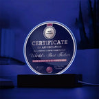 World’s Best Father Round Acrylic LED Plaque – Personalized Certificate of Appreciation Gift from Loving Child