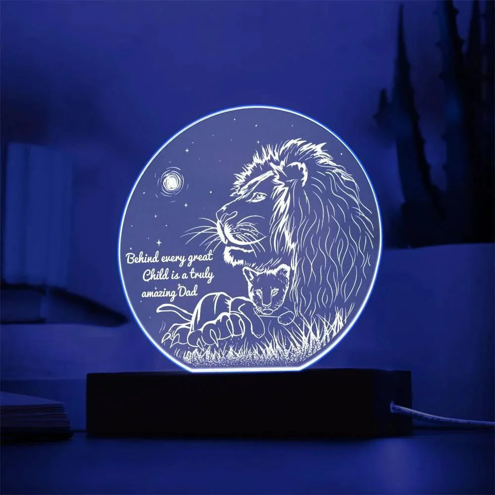 Gift for Dad - Behind Every Great Child is a Truly Amazing Dad Lion and Cub Acrylic Plaque