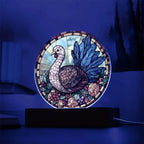 Turkey Stained-glass Round Acrylic Plaque - LED Lighted Wooden Base