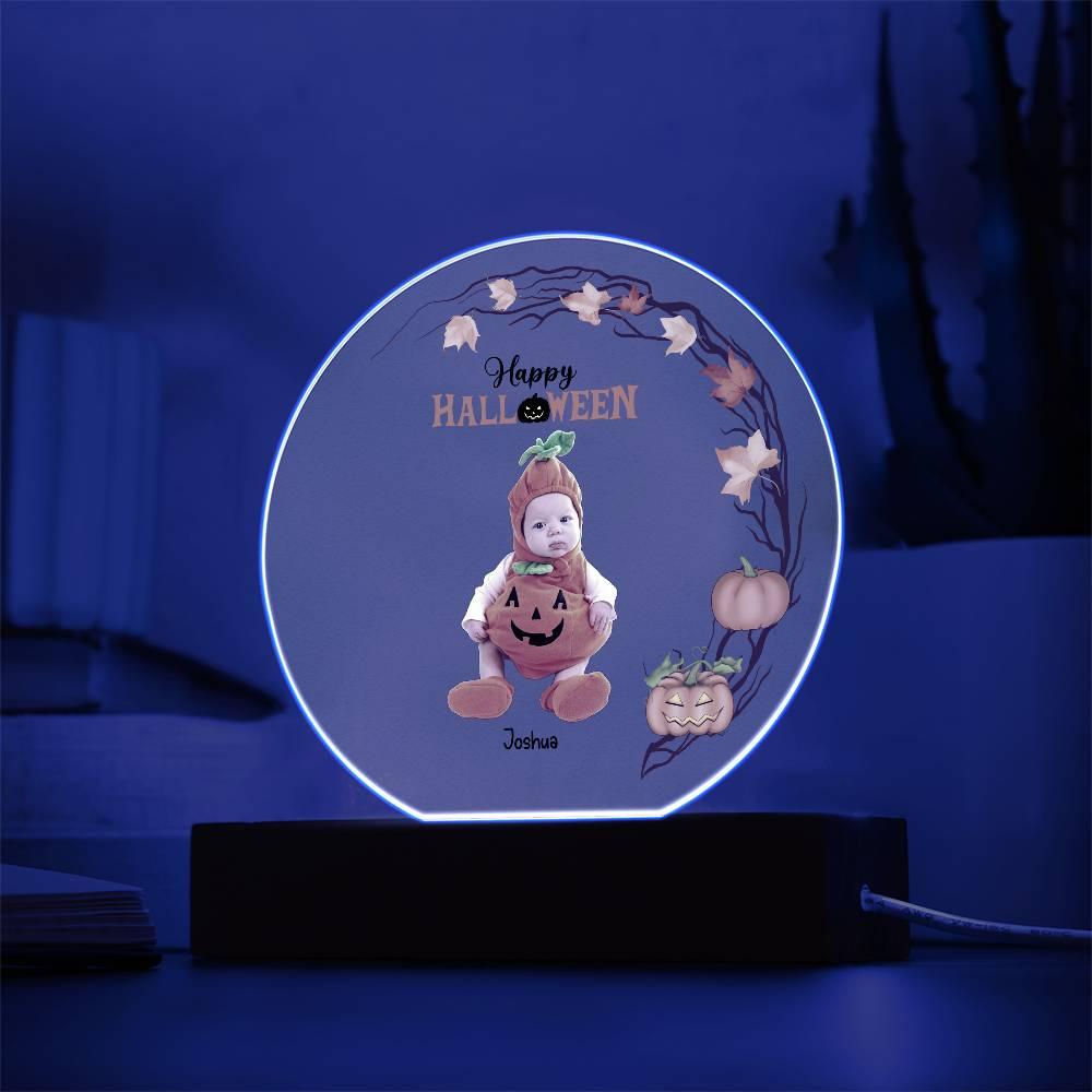 Personalized Halloween Photo Upload - Baby First Halloween Keepsake - Family Costume Round Acrylic Plaque with LED Lighted Base - Mallard Moon Gift Shop