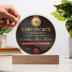 World’s Best Father Round Acrylic LED Plaque – Personalized Certificate of Appreciation Gift from Loving Child