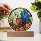 Turkey Stained-glass Round Acrylic Plaque - LED Lighted Wooden Base