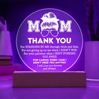 Mom Thank You Plaque – LED Circle Acrylic Light for Mother's Day, “Standing by Me” Appreciation Message