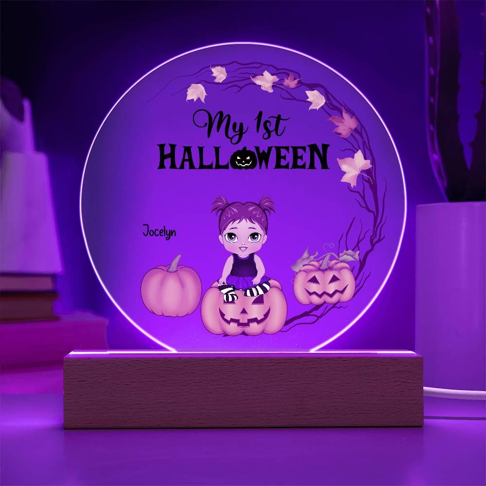 Personalized First Halloween Keepsake Acrylic Lighted LED Plaque - Mallard Moon Gift Shop