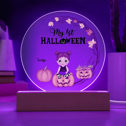 Personalized First Halloween Keepsake Acrylic Lighted LED Plaque - Mallard Moon Gift Shop