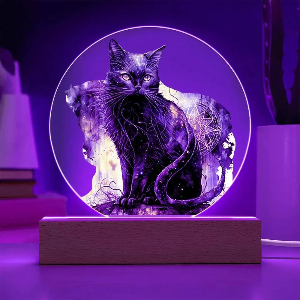 Midnight Purr: Black Cat's Acrylic Plaque Halloween Decor