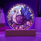Turkey Stained-glass Round Acrylic Plaque - LED Lighted Wooden Base