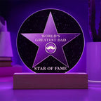 World’s Greatest Dad “Star of Fame” Round Acrylic LED Plaque – Hollywood-Inspired Gift for Father’s Day or Birthday