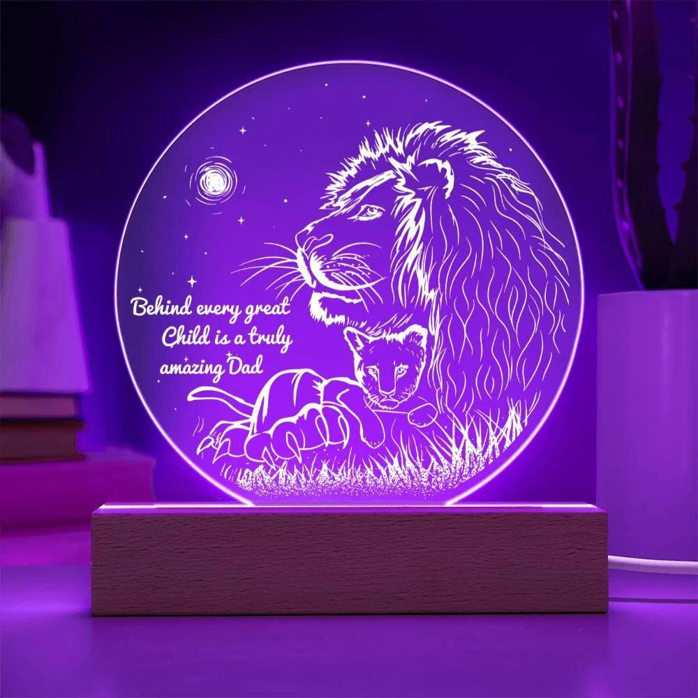 Gift for Dad - Behind Every Great Child is a Truly Amazing Dad Lion and Cub Acrylic Plaque