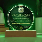 World’s Best Father Round Acrylic LED Plaque – Personalized Certificate of Appreciation Gift from Loving Child