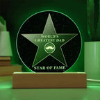 World’s Greatest Dad “Star of Fame” Round Acrylic LED Plaque – Hollywood-Inspired Gift for Father’s Day or Birthday