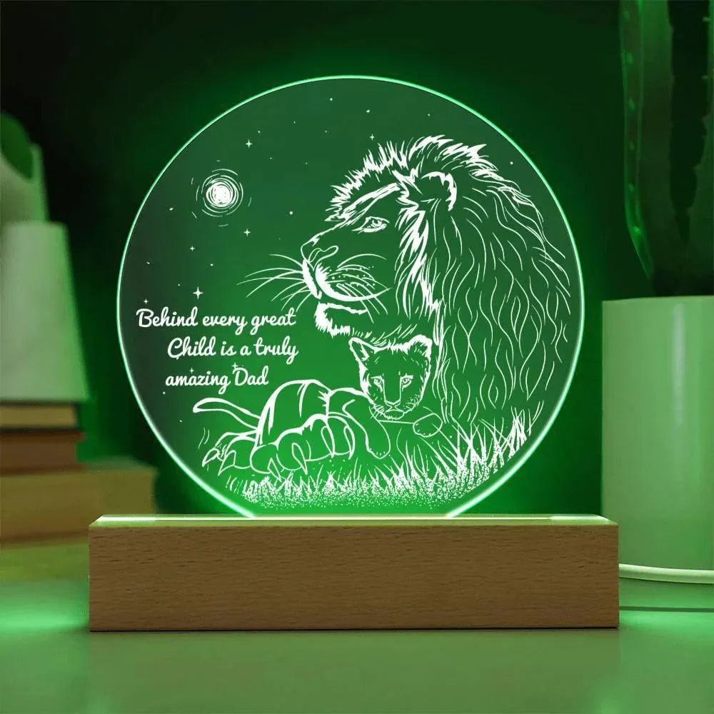 Gift for Dad - Behind Every Great Child is a Truly Amazing Dad Lion and Cub Acrylic Plaque