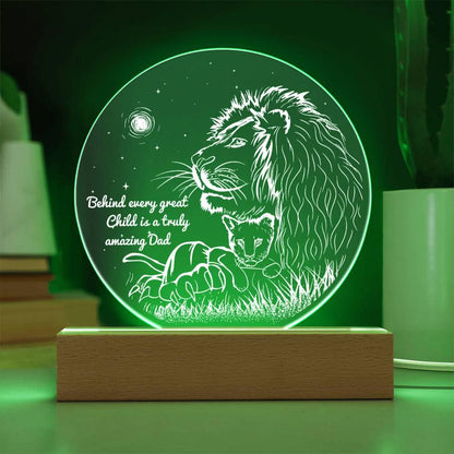 Gift for Dad - Behind Every Great Child is a Truly Amazing Dad Lion and Cub Acrylic Plaque - Mallard Moon Gift Shop