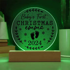 Baby's First Christmas Personalized Acrylic Plaque with Wood or LED Lighted Base