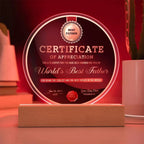 World’s Best Father Round Acrylic LED Plaque – Personalized Certificate of Appreciation Gift from Loving Child