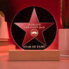 World’s Greatest Dad “Star of Fame” Round Acrylic LED Plaque – Hollywood-Inspired Gift for Father’s Day or Birthday