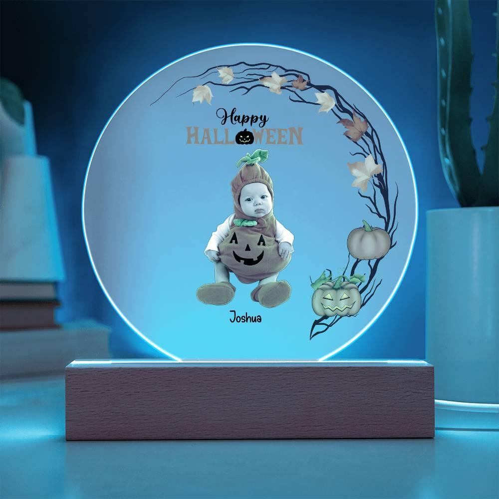 Personalized Halloween Photo Upload - Baby First Halloween Keepsake - Family Costume Round Acrylic Plaque with LED Lighted Base - Mallard Moon Gift Shop