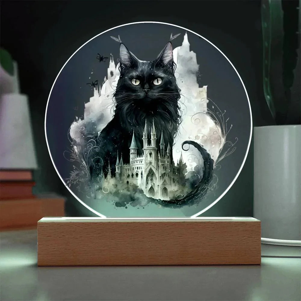 Halloween Charm: Enchanted Black Cat Acrylic Plaque