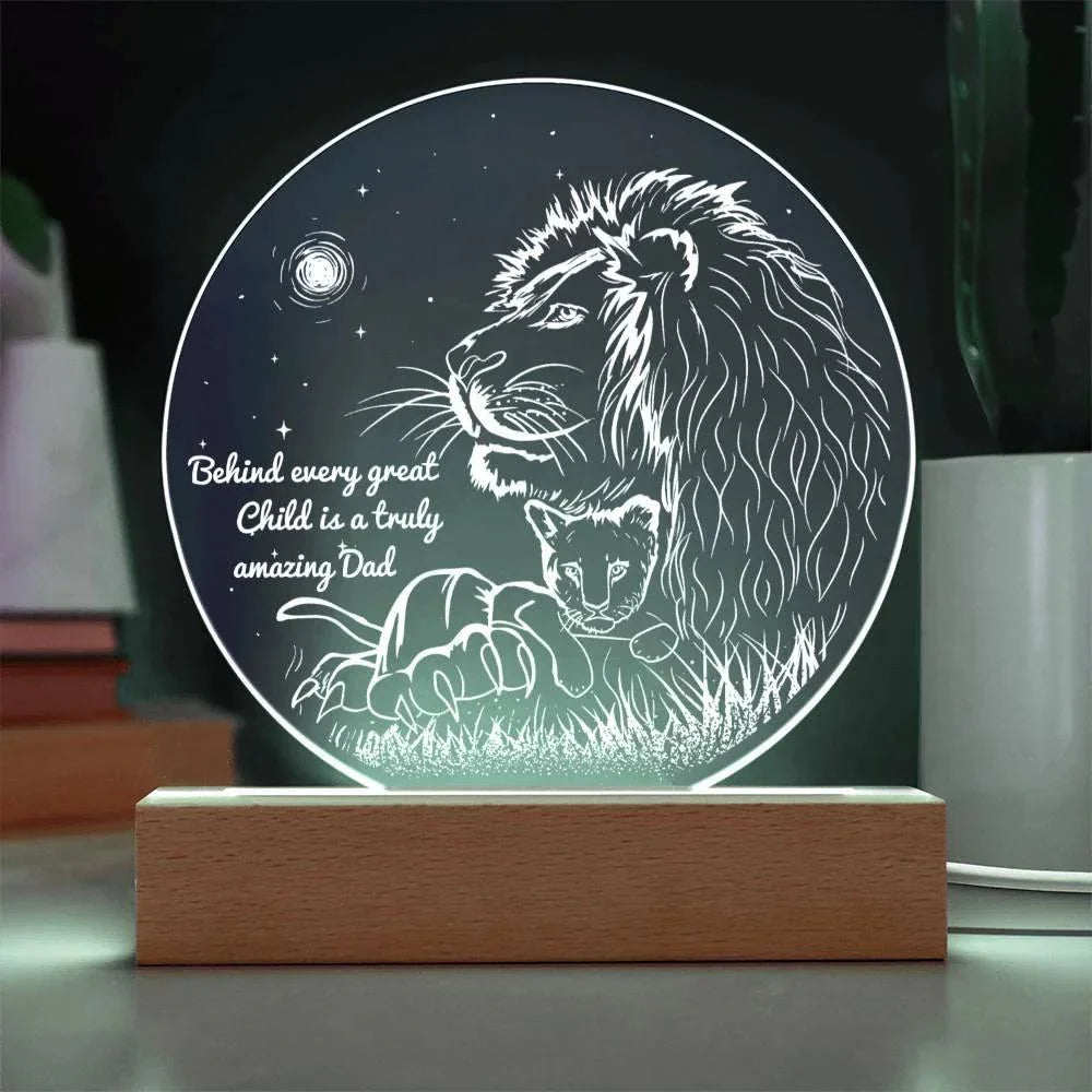 Gift for Dad - Behind Every Great Child is a Truly Amazing Dad Lion and Cub Acrylic Plaque