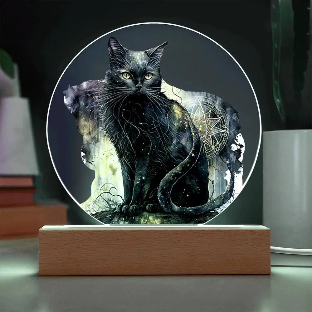 Midnight Purr: Black Cat's Acrylic Plaque Halloween Decor
