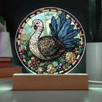Turkey Stained-glass Round Acrylic Plaque - LED Lighted Wooden Base