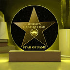 World’s Greatest Dad “Star of Fame” Round Acrylic LED Plaque – Hollywood-Inspired Gift for Father’s Day or Birthday