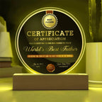 World’s Best Father Round Acrylic LED Plaque – Personalized Certificate of Appreciation Gift from Loving Child