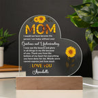 To My Mom – Heart-Shaped Sunflower Acrylic Plaque with Message of Gratitude from Daughter | A Beautiful Tribute to Your Guidance and Understanding