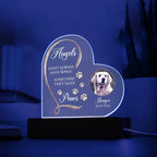 Personalized Pet Memorial Heart-Shaped Acrylic Plaque – “Angels Don't Always Have Wings” – Custom Photo, Name & Dates – Dog or Cat Loss Remembrance Gift with LED Light Base
