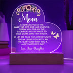 To My Mom – Heart-Shaped Sunflower Acrylic Plaque from Daughter | A Sweet Gift from God