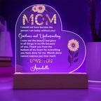 To My Mom – Heart-Shaped Sunflower Acrylic Plaque with Message of Gratitude from Daughter | A Beautiful Tribute to Your Guidance and Understanding