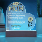 To My Mom – Heart-Shaped Sunflower Acrylic Plaque with Message of Gratitude from Daughter | A Beautiful Tribute to Your Guidance and Understanding