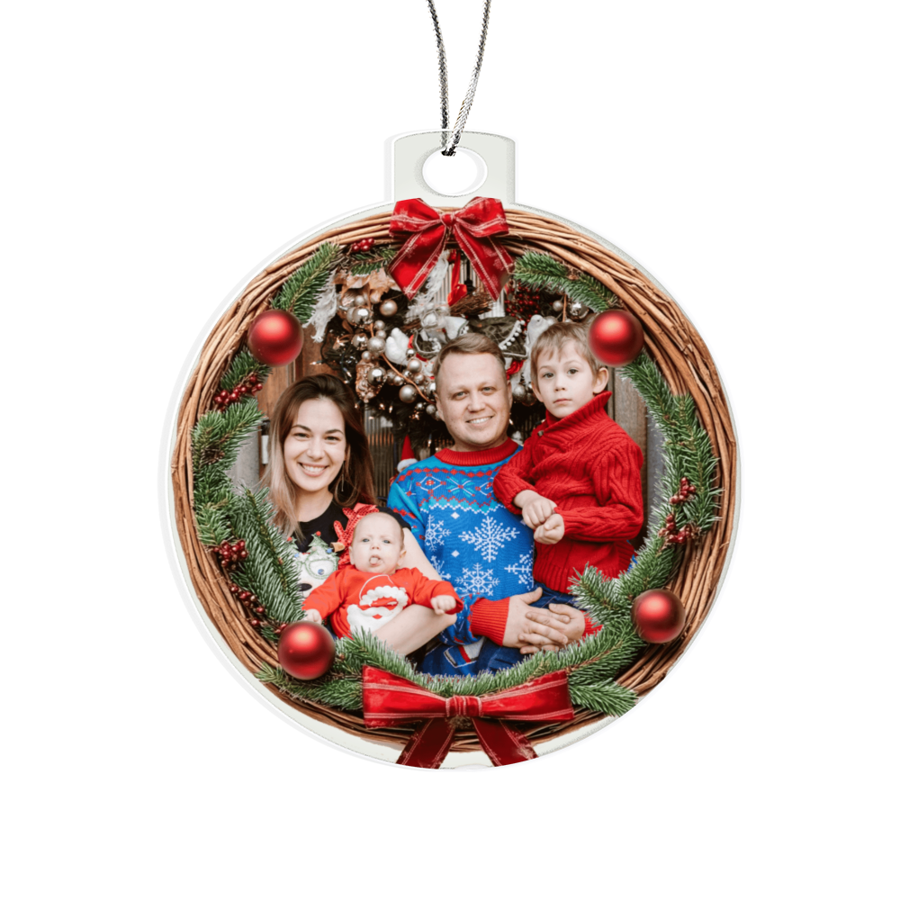 Custom Photo Christmas Ornament with Wreath Frame – Personalized Acrylic Holiday Keepsake with Your Photo