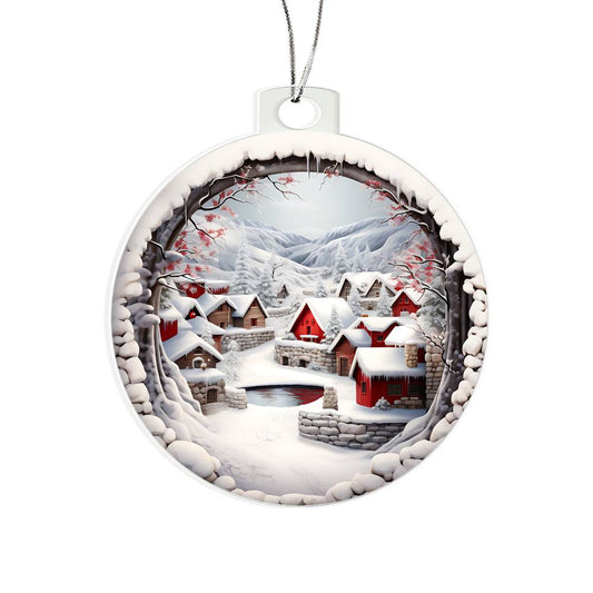 Snowy Christmas Village 3D Scene Personalized Acrylic Ornament - Mallard Moon Gift Shop