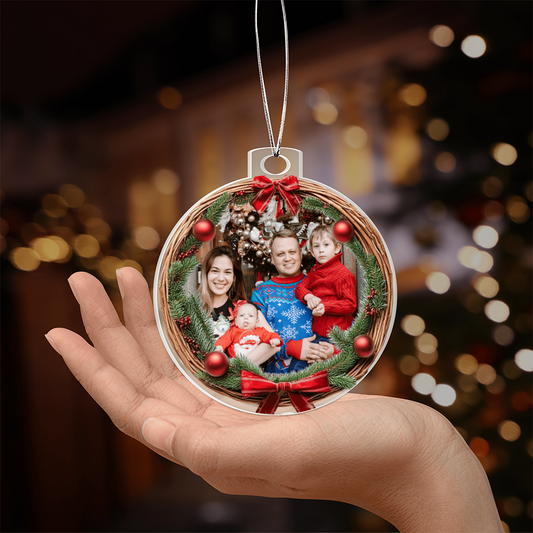 Custom Photo Christmas Ornament with Wreath Frame – Personalized Acrylic Holiday Keepsake with Your Photo
