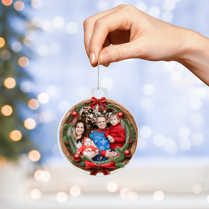 Custom Photo Christmas Ornament with Wreath Frame – Personalized Acrylic Holiday Keepsake with Your Photo