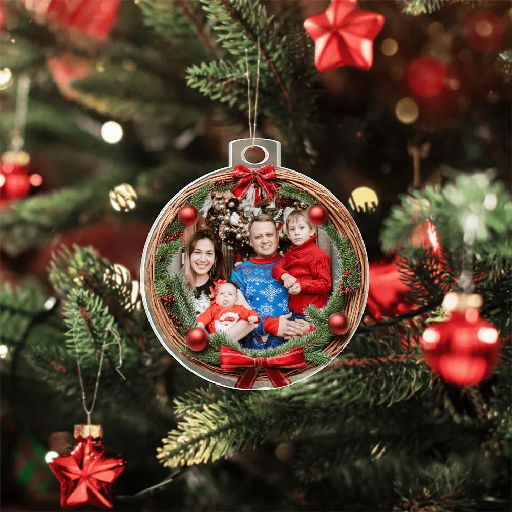 Custom Photo Christmas Ornament with Wreath Frame – Personalized Acrylic Holiday Keepsake with Your Photo